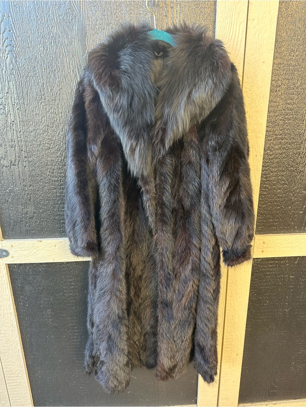 Real Black Mink Fur Coat with Fox Collar